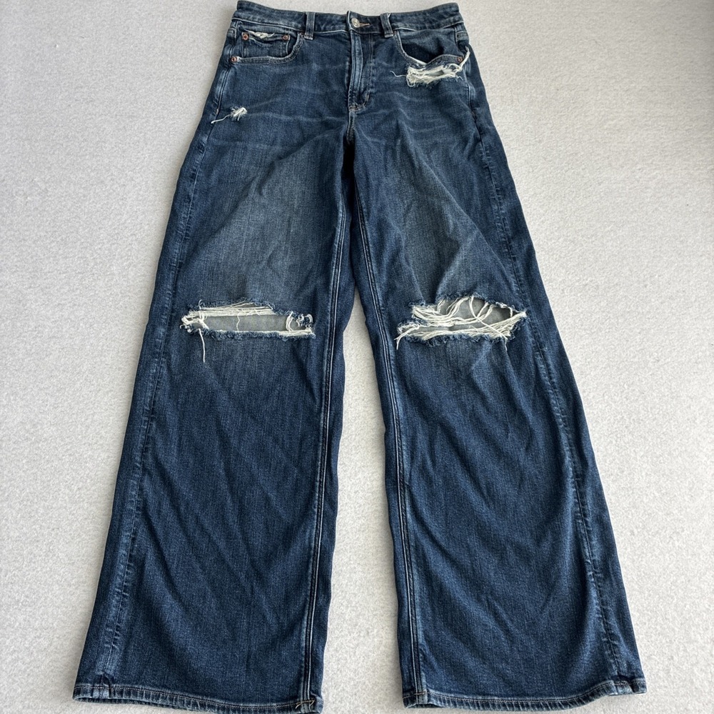 American Eagle Womens Super High Rise Baggy Wide Leg Jeans Size 6 Distressed